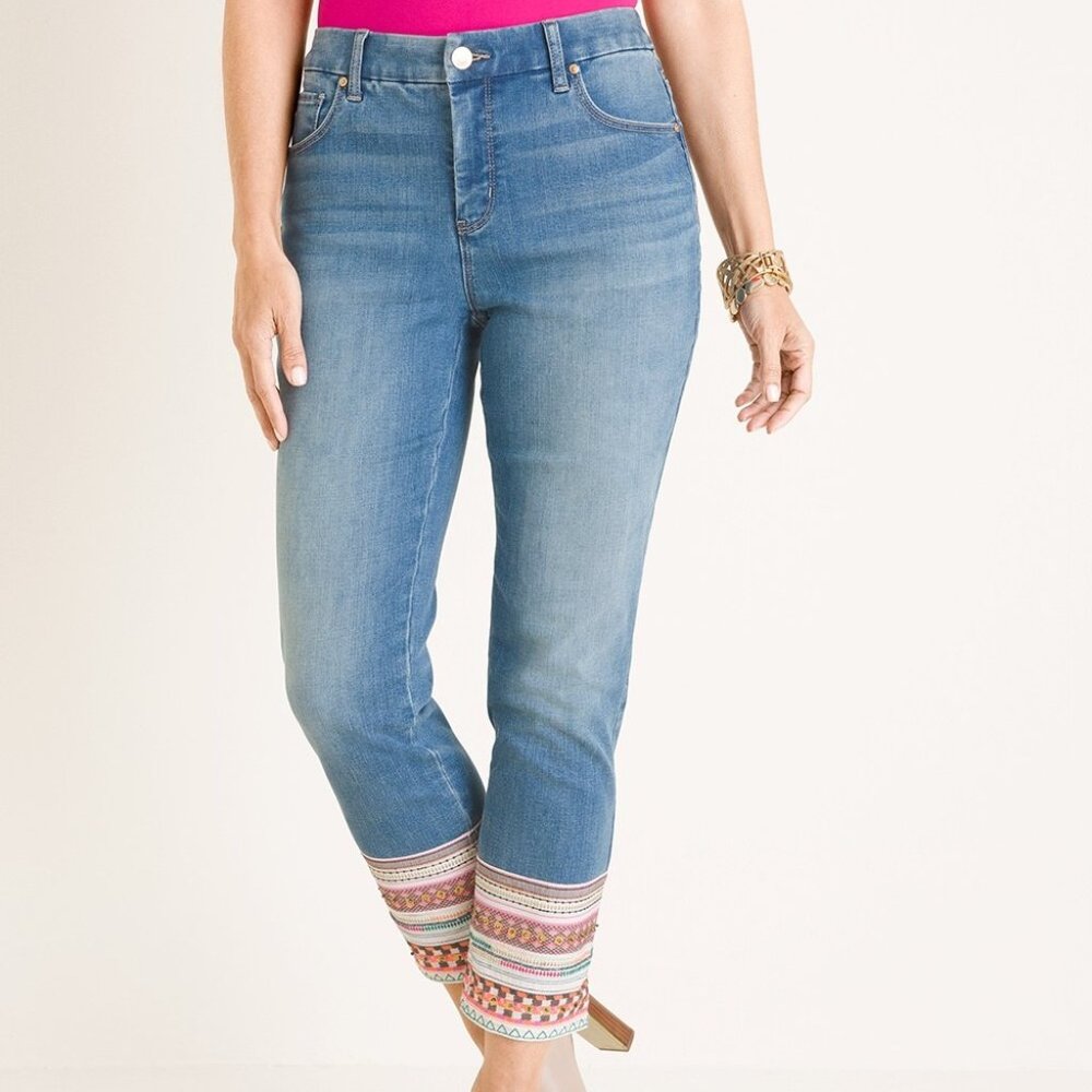 CHICO'S Embellished-Hem Girlfriend Crop Jeans 4